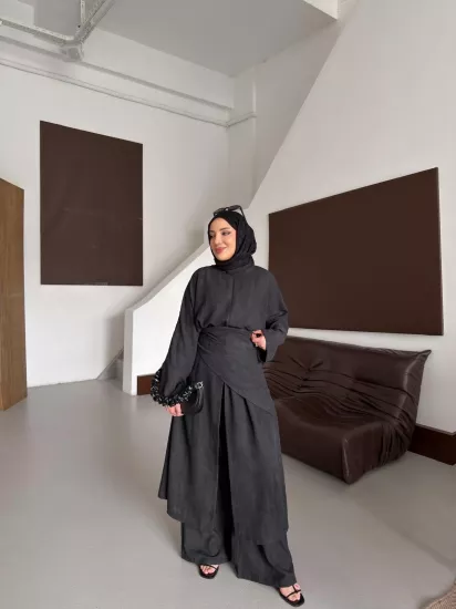 SİYAH İBİZA KETEN  TAKIM 6171