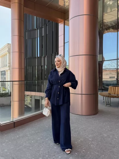 LACİVERT  RİVA KETEN TAKIM 6158