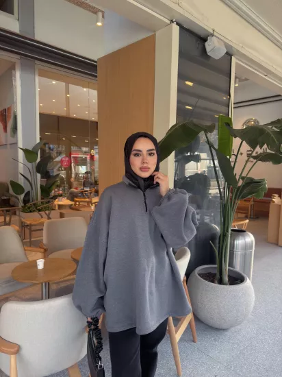 ANTRASİT BASİC FERMUGAR DETAYLI SWEAT 1195