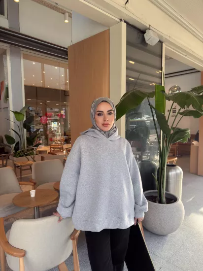 GRİ KAPÜŞONLU BASİC SWEAT 1196