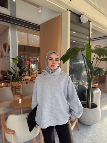 GRİ KAPÜŞONLU BASİC SWEAT 1196