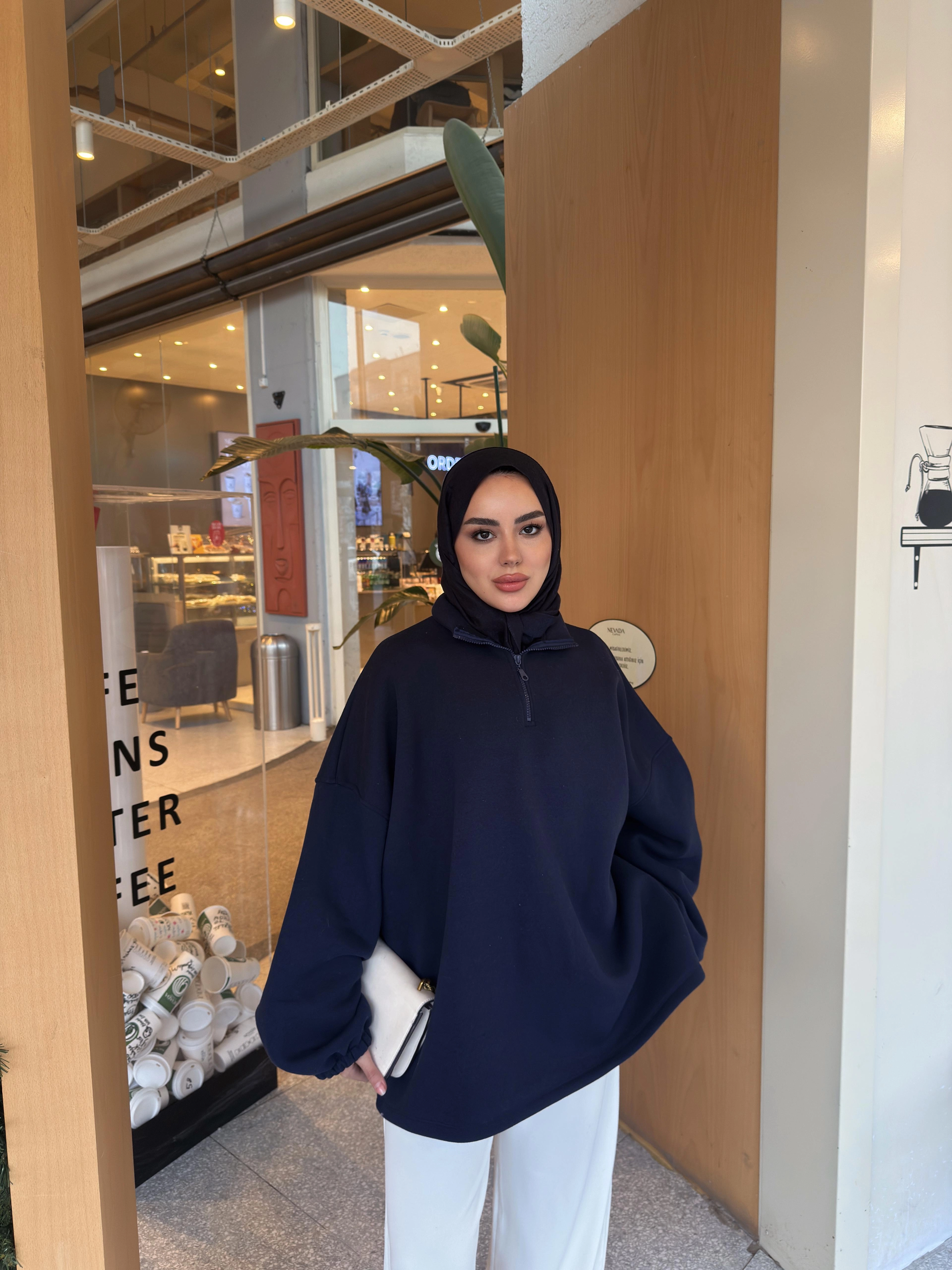 LACİVERT  BASİC FERMUAR DETAYLI SWEAT 1195