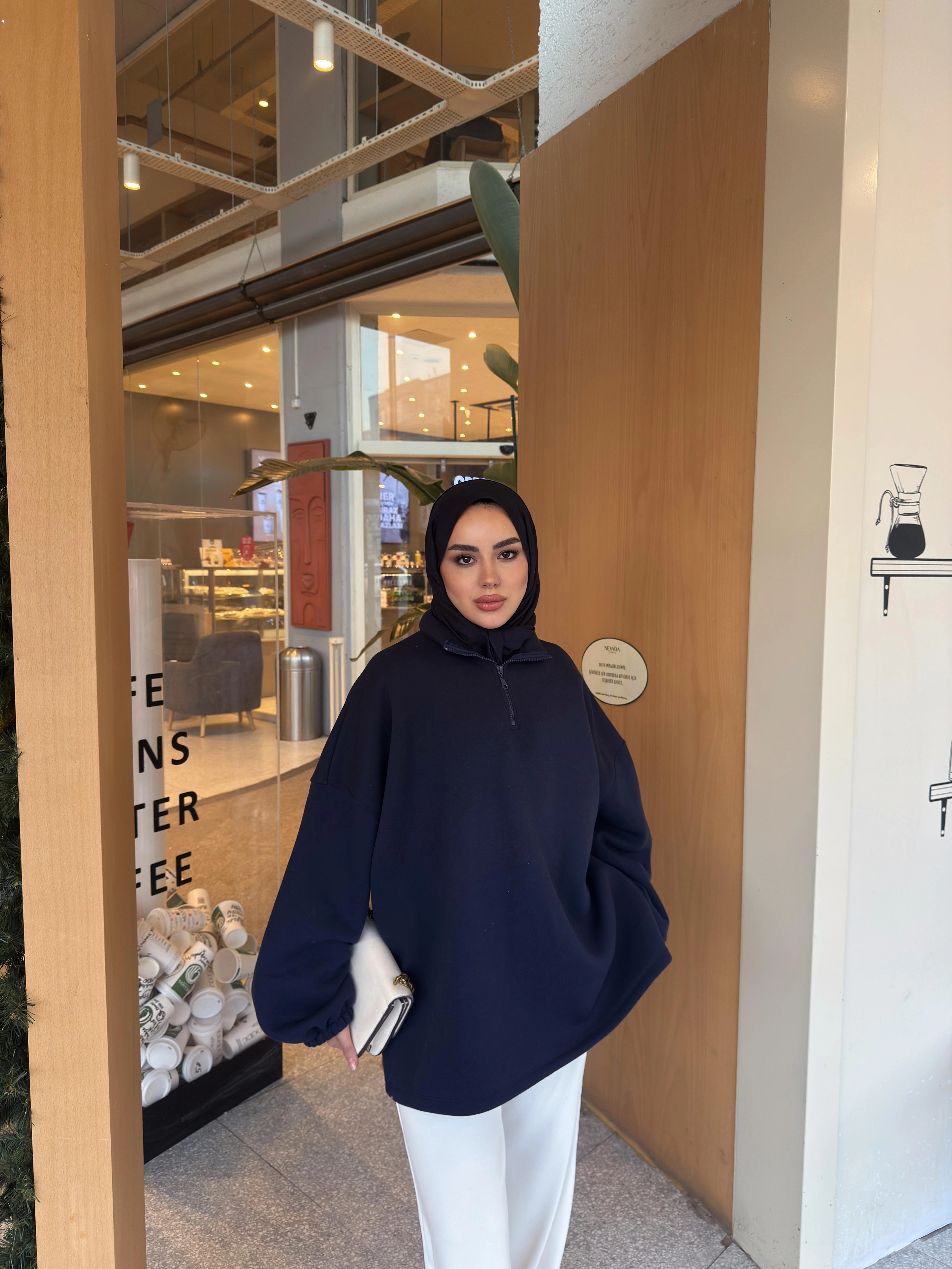 LACİVERT  BASİC FERMUAR DETAYLI SWEAT 1195