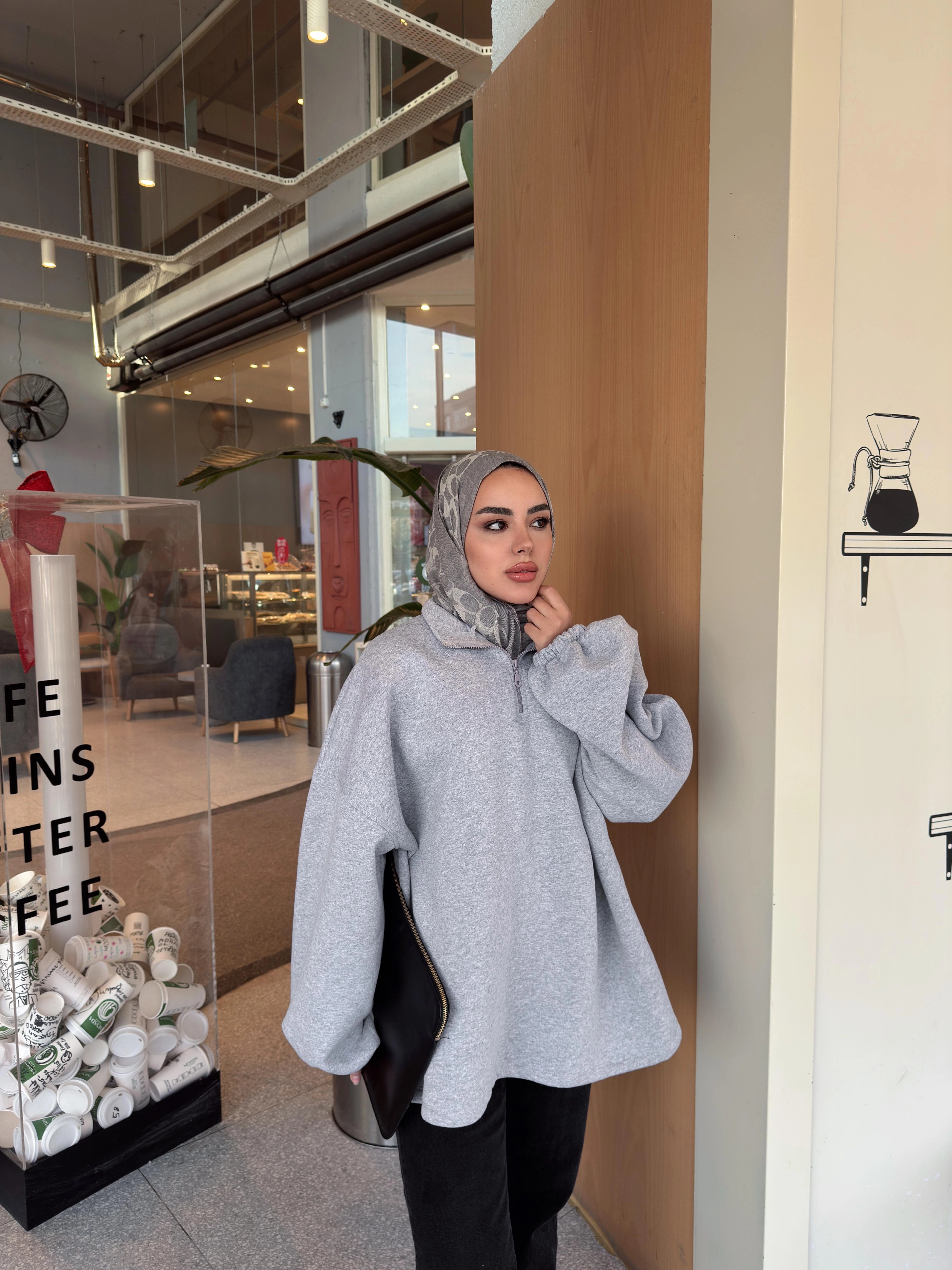 GRİ  BASİC FERMUAR DETAYLI SWEAT 1195