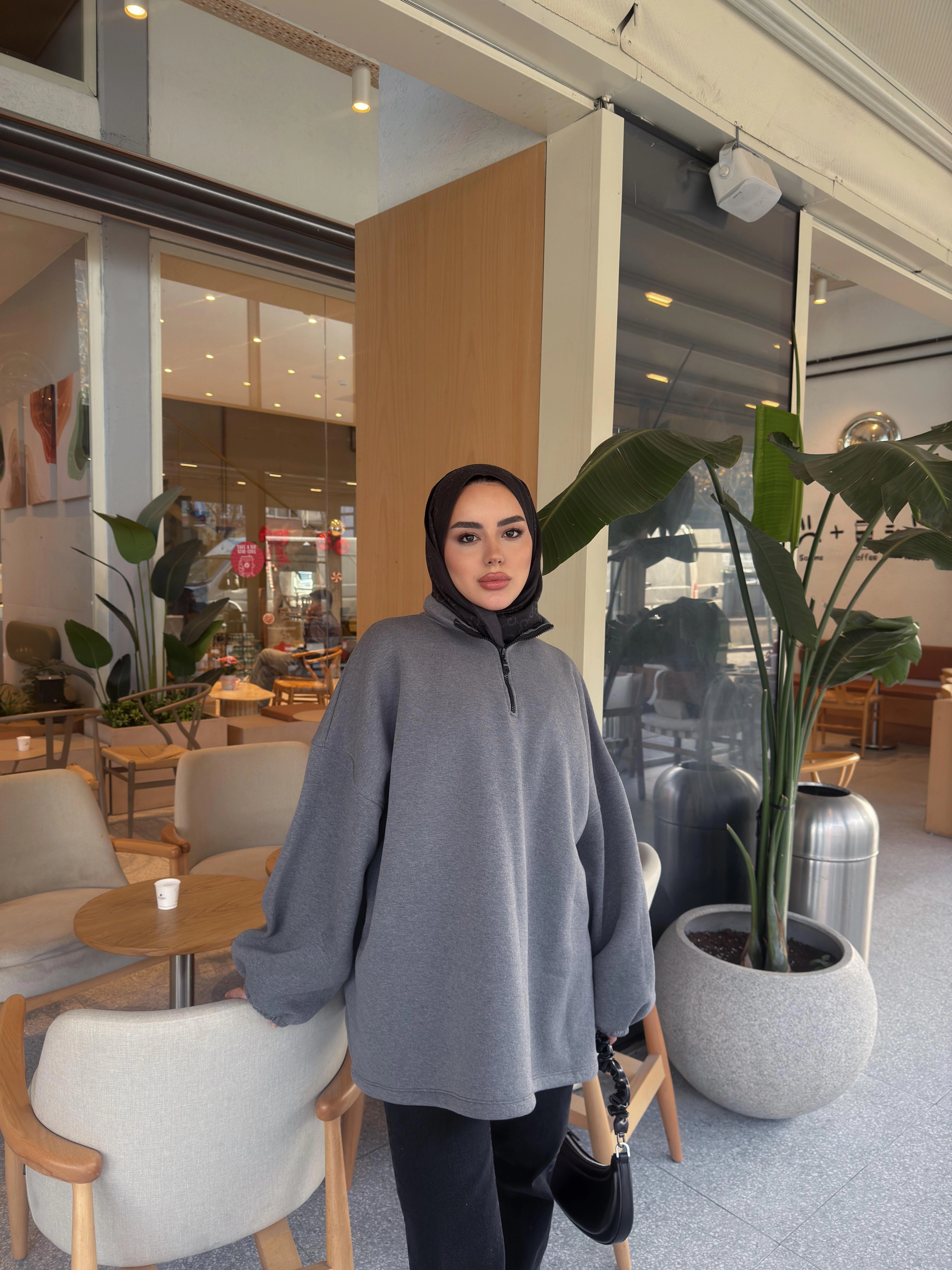 ANTRASİT BASİC FERMUGAR DETAYLI SWEAT 1195