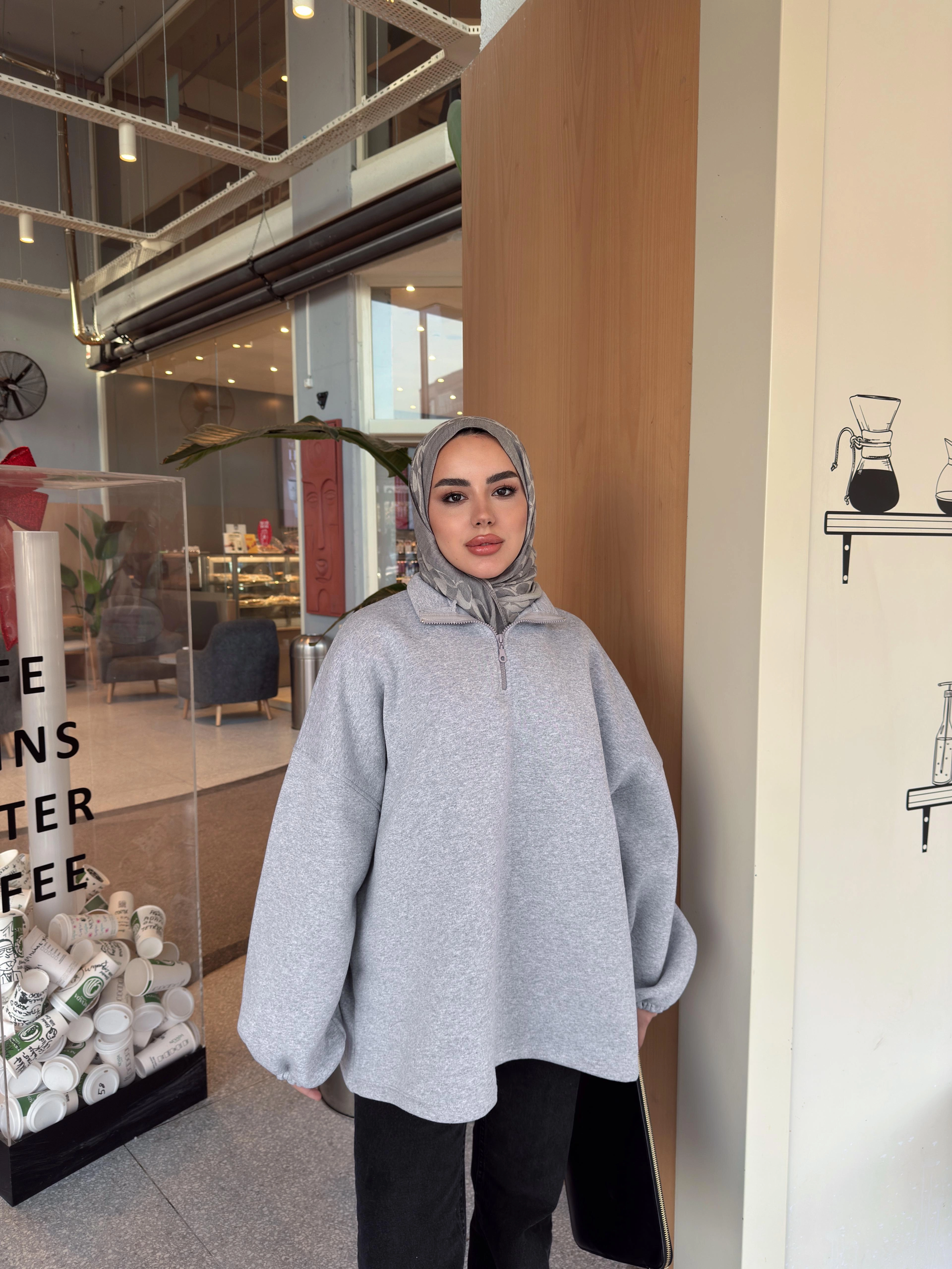 GRİ  BASİC FERMUAR DETAYLI SWEAT 1195