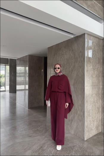Bordo Fuarlı Keten Takım