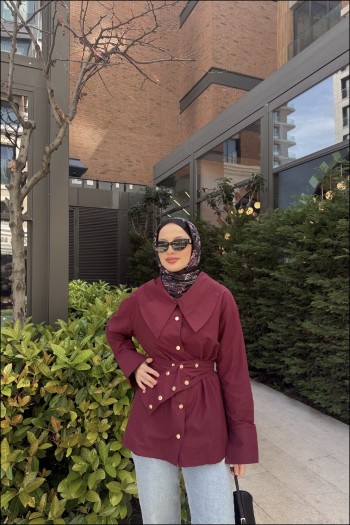 Bordo Kemeri Çıt Çıtlı Gömlek