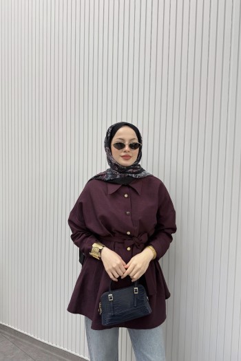 Bordo Nada Belden Oturtmalı Gömlek