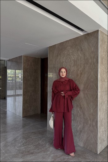 Bordo Zelin Manşet Detaylı Takım