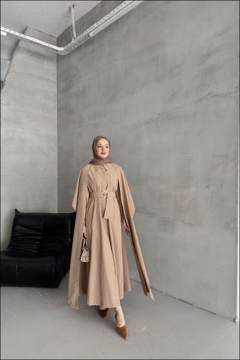 Camel Pelerinli Trenç Elbise