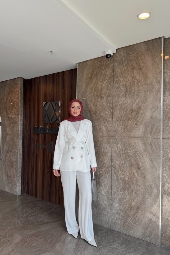 Ekru Bonica Blazer Takım