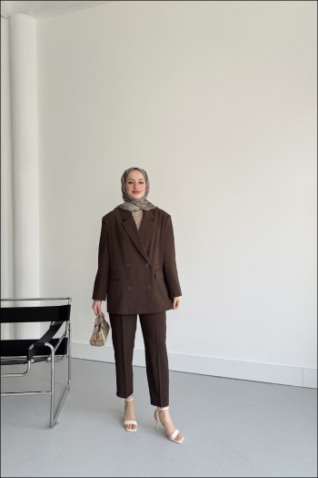 Kahve Wendy Kemerli Blazer Takım