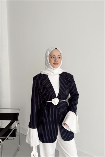 Lacivert Emma Gül Detaylı Blazer Ceket