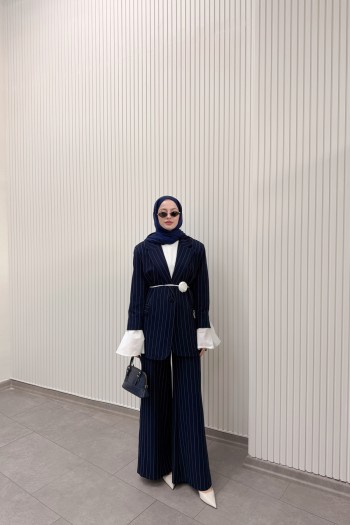 Lacivert Emma Gül Detaylı Blazer Takım