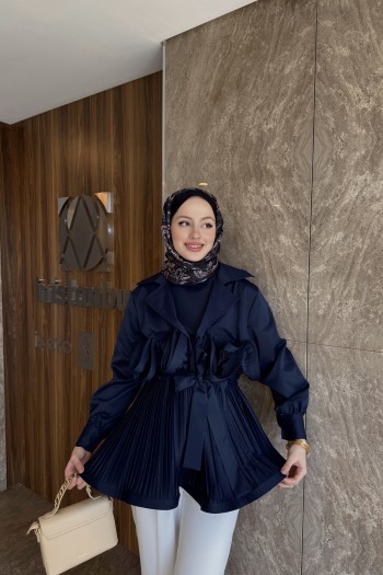 Lacivert Piliseli Grenli Premium Ceket