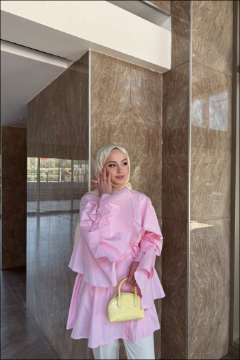 Pembe Biyeli Poplin Gömlek
