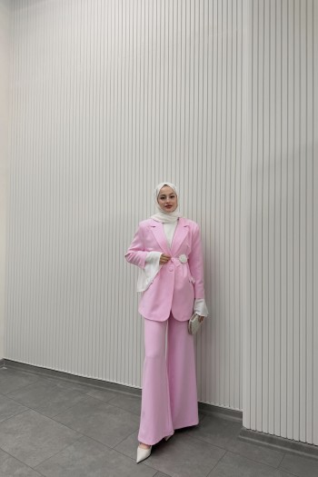 Pembe Emma Gül Detaylı Blazer Takım