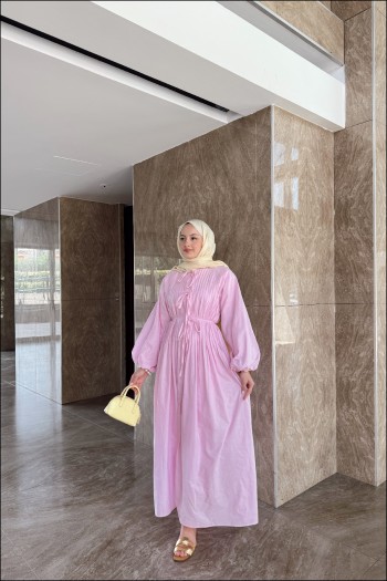 Pembe Nervürlü Elbise