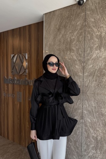 Siyah Piliseli Grenli Premium Ceket