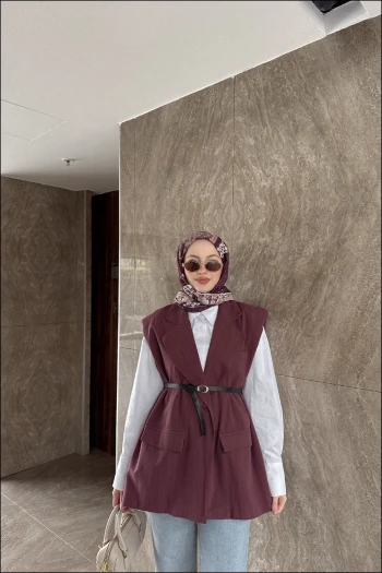Bordo Tek Düğmeli Keten Yelek