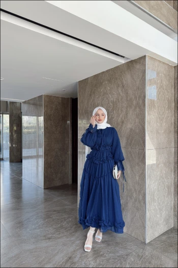 Lacivert Larya Şifon Elbise