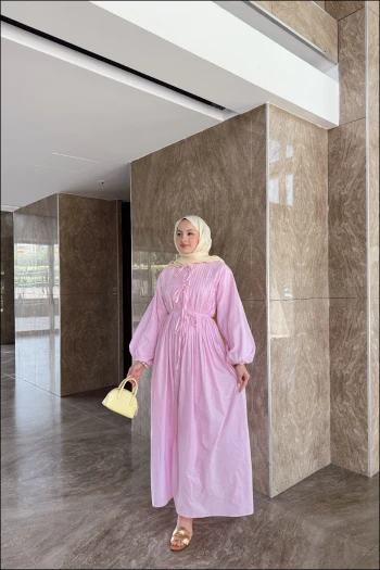 Pembe Nervürlü Elbise