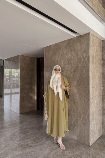 Yağ Yeşili Keten Abaya