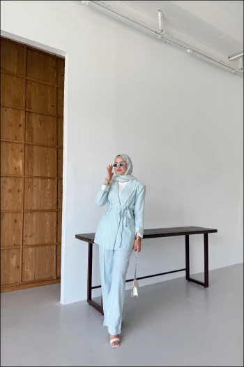 Bebe Mavi Dari Keten Blazer Takım