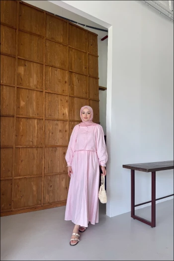 Pembe Zen Taşlı Elbise