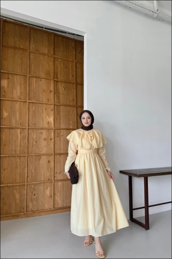 Sarı Audrey Dantelli Elbise