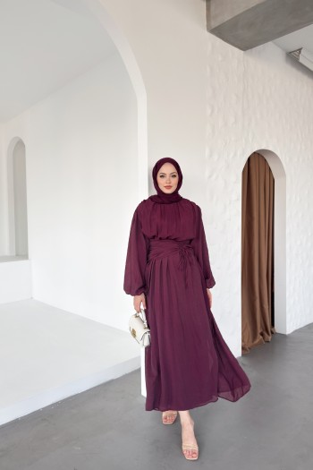 Bordo Alis Şifon Elbise