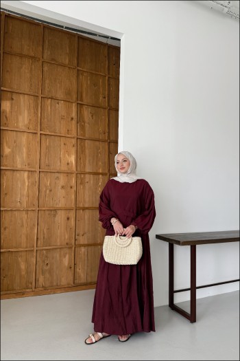 Bordo Angel Yandan Bağlamalı Elbise