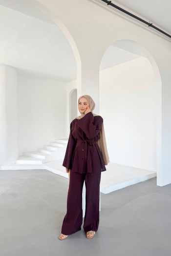 Bordo Dara Pantolonlu Takım