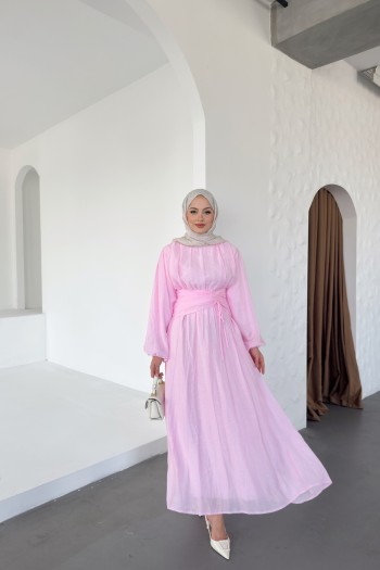 Pembe Alis Şifon Elbise