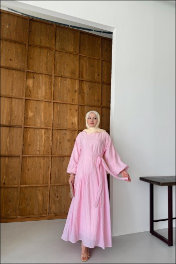 Pembe Angel Yandan Bağlamalı Elbise