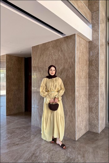 Sarı Jashya Büzgülü Vual Etekli Takım