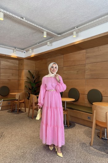Pembe Angelina Şifon Elbise