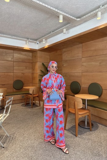 Pembe Mihra Pantolonlu Üçlü Takım