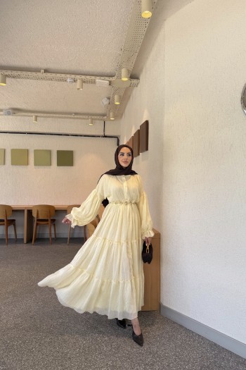 Sarı Angelina Şifon Elbise