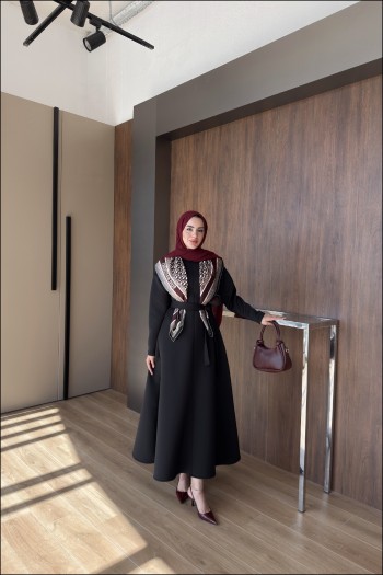 Siyah Puf Scuba Elbise