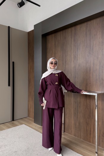 Bordo Herman Kol Büzgülü Takım