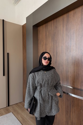 Gri Dora Fermuarlı Keçe Ceket