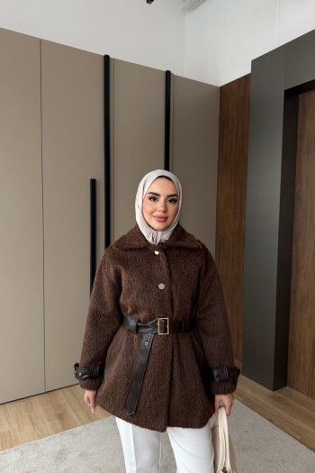 Kahve Deri Kemerli Ceket