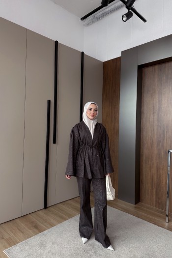 Kahve Mişa Belden Sıkmalı Takım