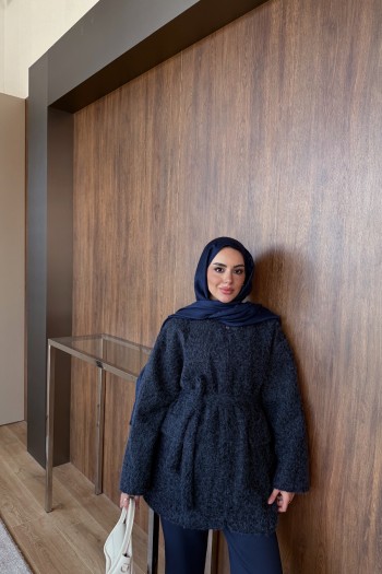 Lacivert Dora Fermuarlı Keçe Ceket