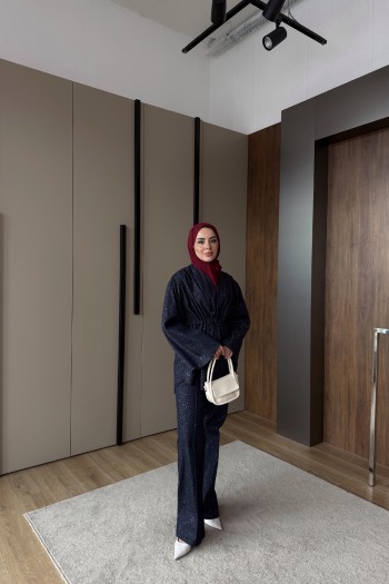 Lacivert Mişa Belden Sıkmalı Takım