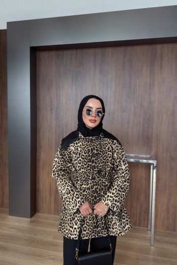 Leopar Trenç Yaka Ceket