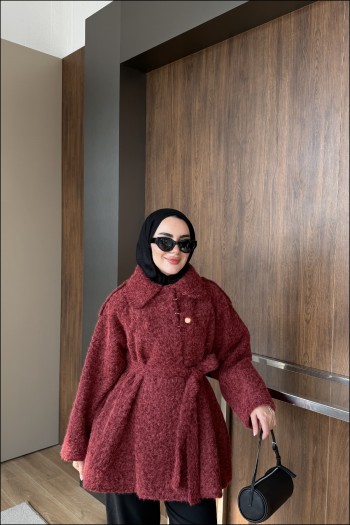 Bordo Apoletli Keçe Ceket