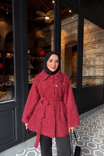 Bordo Apoletli Keçe Ceket